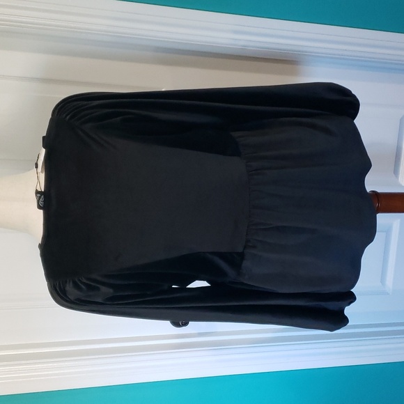 Bobeau Women Plus Soft Velour Embroidered 1X 2X Boho tunic Black Flowy Stretch - Picture 4 of 6